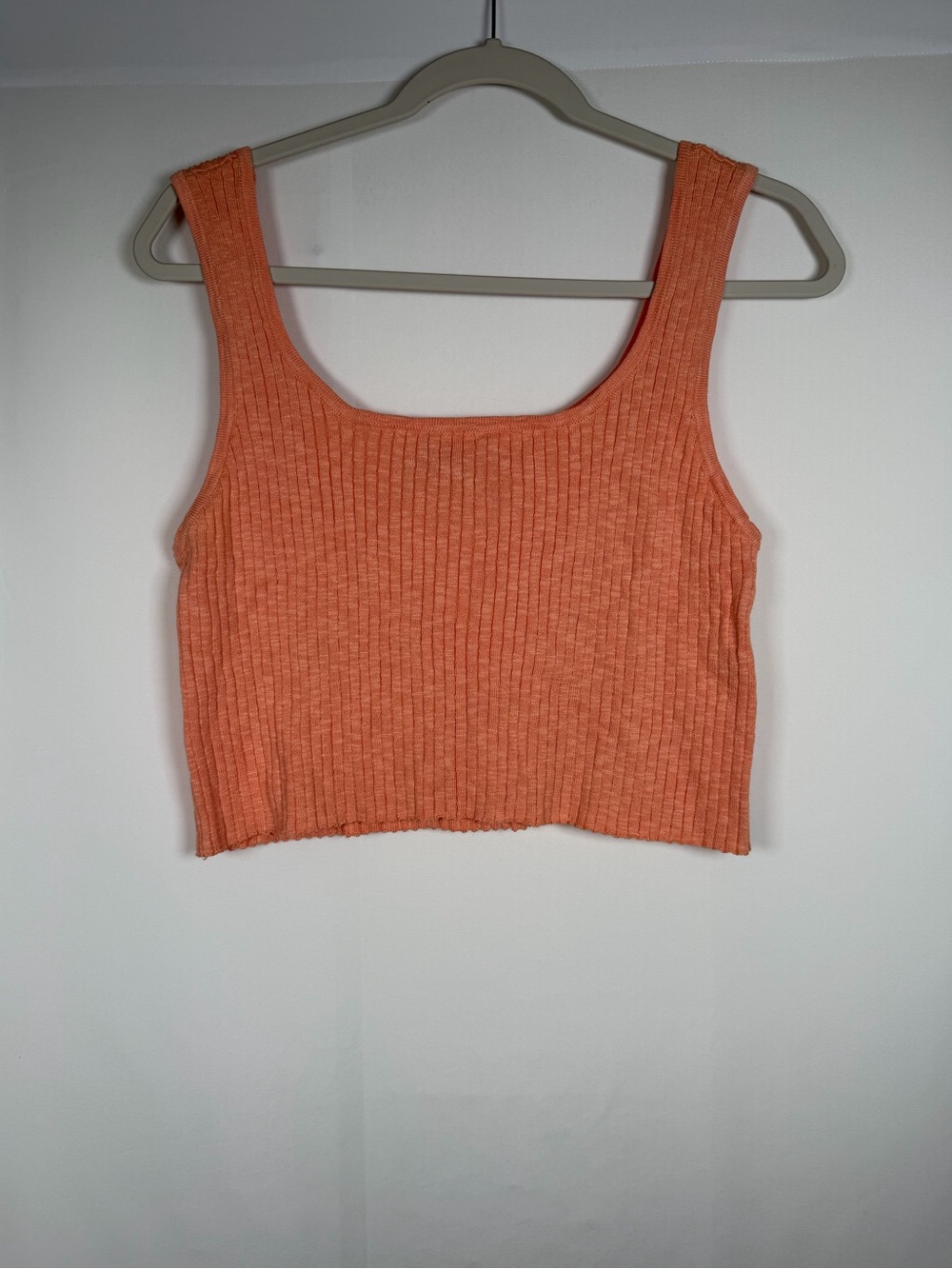 Kittenish Ribbed Square Neck Crop Top - Orange